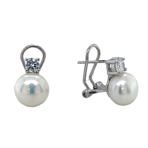 Серьги из серебра 925 пробы с жемчугом и фианитами