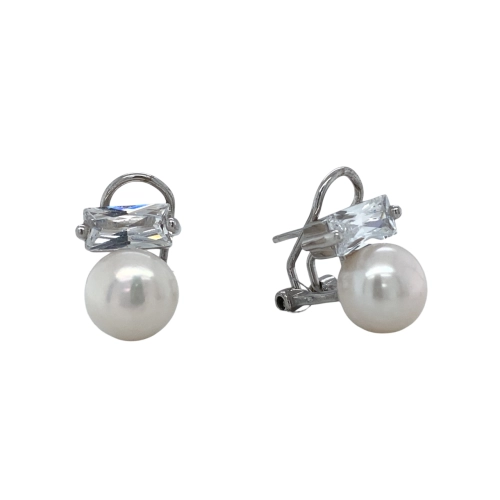 Серьги из серебра 925 пробы с жемчугом и фианитами