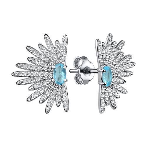 Серьги пусеты из серебра 925 пробы с цветными фианитами