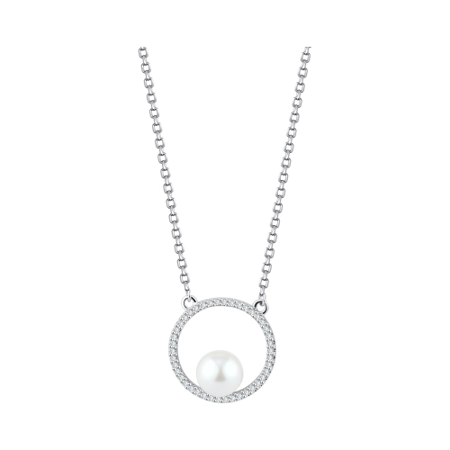 Колье из серебра 925 пробы с искусственным жемчугом и фианитами
