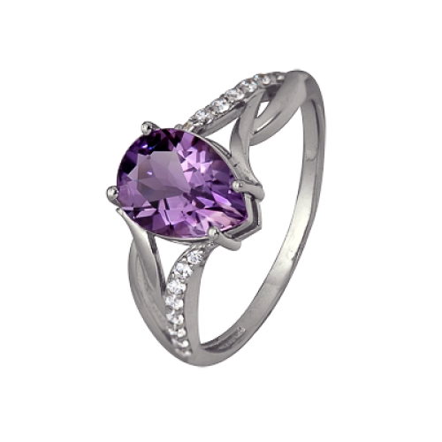 Кольцо из серебра 925 пробы с аметистом и фианитами
