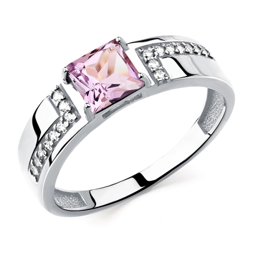 Кольцо из серебра 925 пробы с аметистом и фианитами