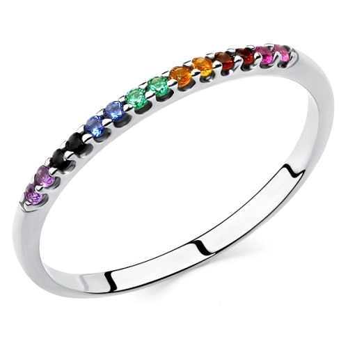 Кольцо из серебра 925 пробы с цветными фианитами