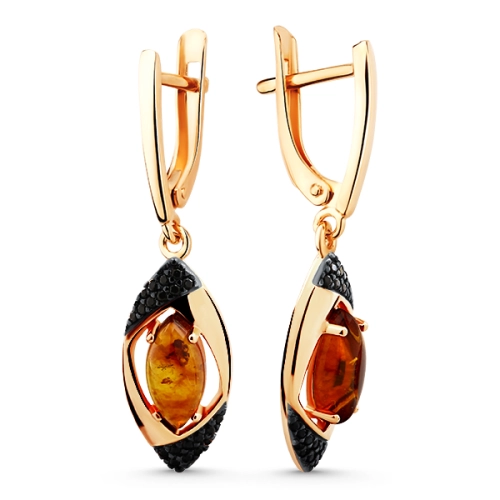 Серьги (925 п) янтарь, шпинель синт.