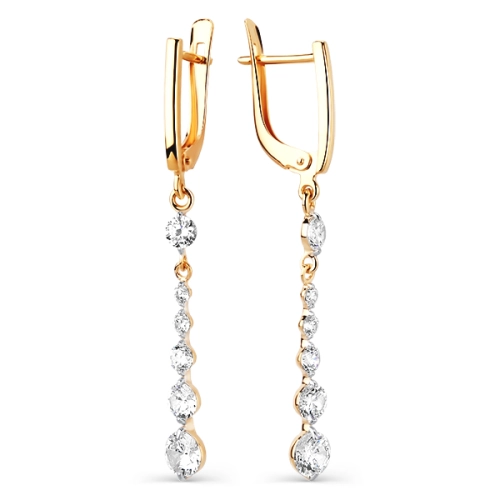 Серьги из серебра 925 пробы с позолотой, сфианитами