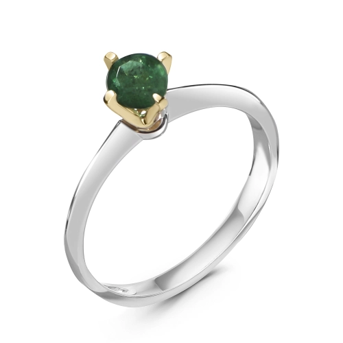 Кольцо из белого золота 585 пробы с изумрудом