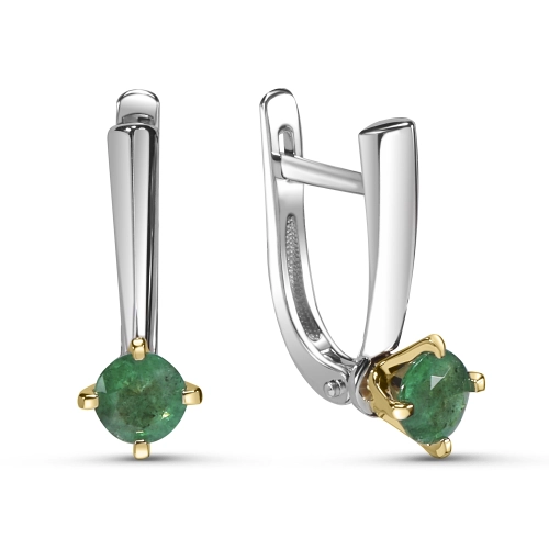 Серьги из белого золота 585 пробы с изумрудом