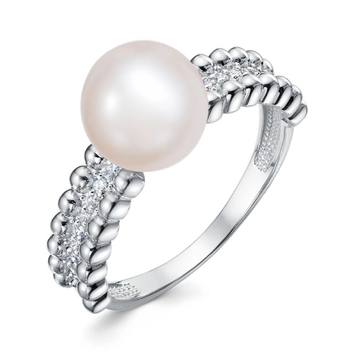 Кольцо из серебра 925 пробы с жемчугом и фианитами