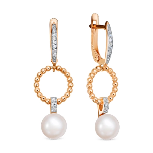 Серьги из серебра 925 пробы с жемчугом и фианитами