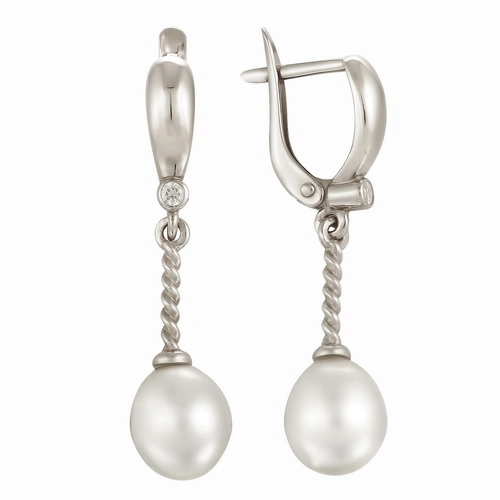 Серьги из серебра 925 пробы с жемчугом и фианитами