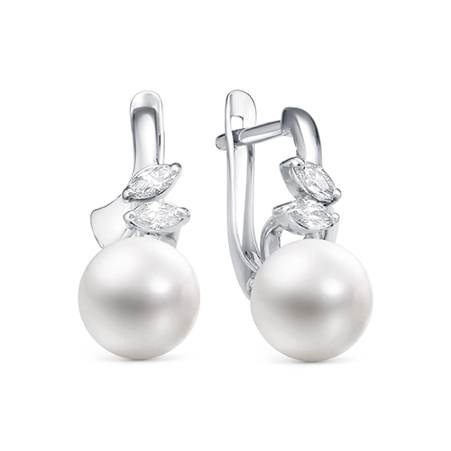 Серьги из серебра 925 пробы с жемчугом и фианитами