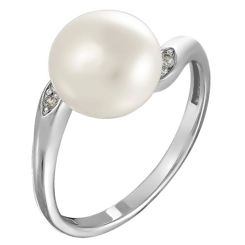 Кольцо из серебра 925 пробы с жемчугом и фианитами