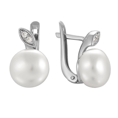 Серьги из серебра 925 пробы с жемчугом и фианитами