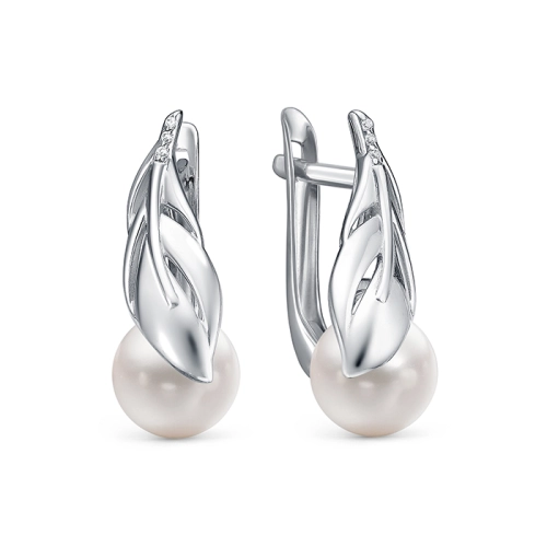Серьги из серебра 925 пробы с жемчугом и фианитами