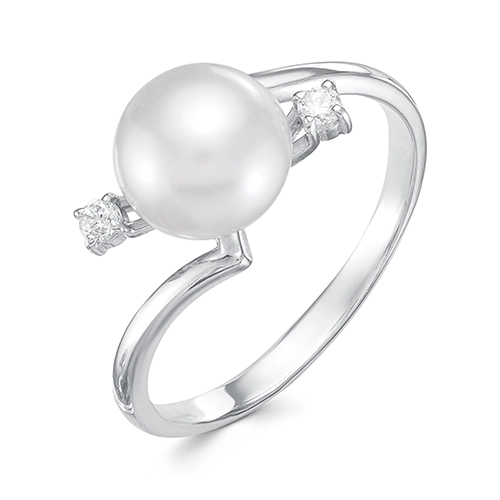 Кольцо из серебра 925 пробы с жемчугом и фианитами