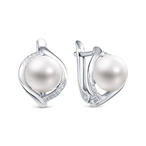 Серьги из серебра 925 пробы с жемчугом и фианитами