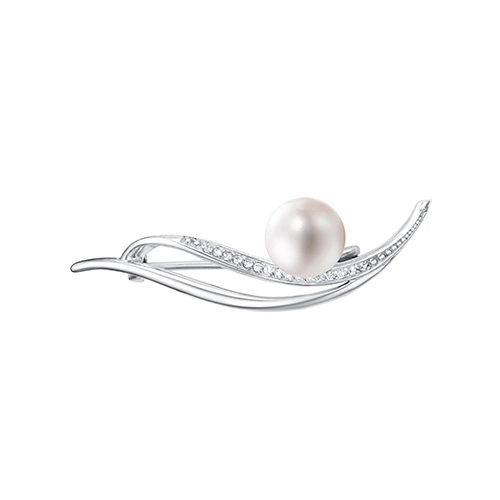 Брошь из серебра 925 пробы с жемчугом и фианитами
