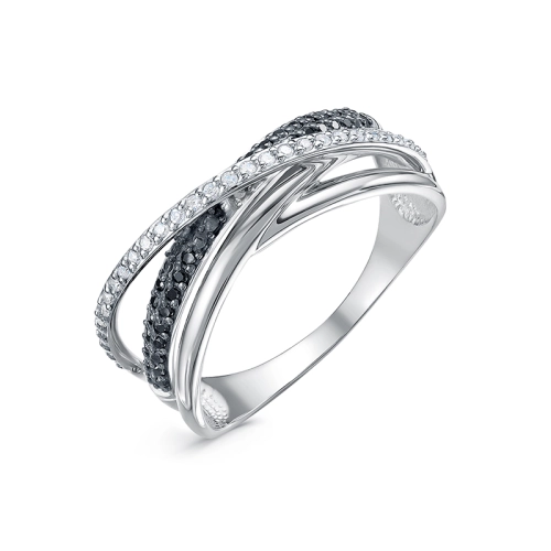 Кольцо из белого золота 585 пробы с белыми и черными бриллиантами