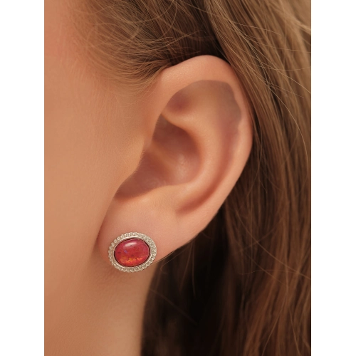 Серьги пусеты из серебра 925 пробы с опалом