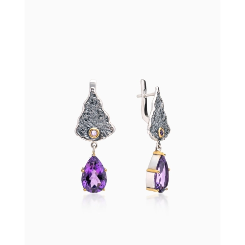 Серьги из серебра 925 пробы с аметистами