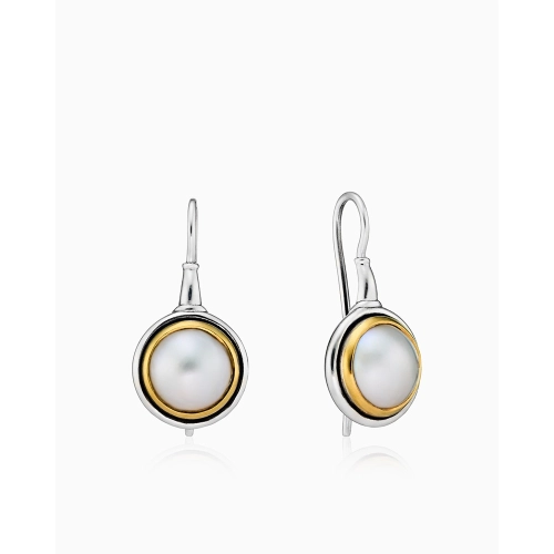 Серьги петельки из серебра 925 пробы с жемчугом