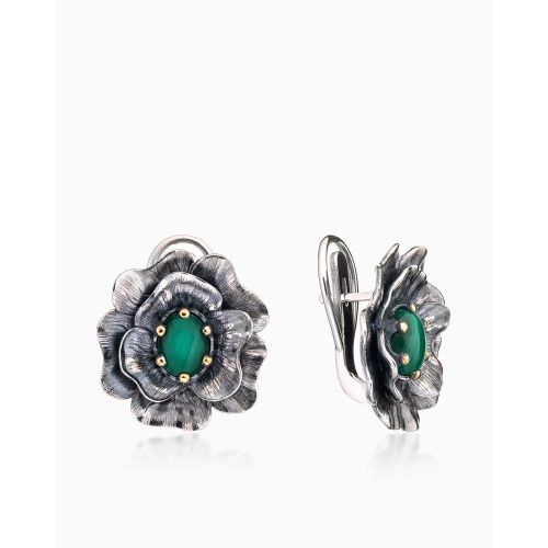 Серьги из серебра 925 пробы с малахитом