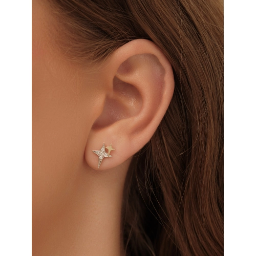 Серьги пусеты из желтого золота 585 пробы с фианитами