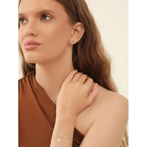 Серьги пусеты из желтого золота 585 пробы с фианитами