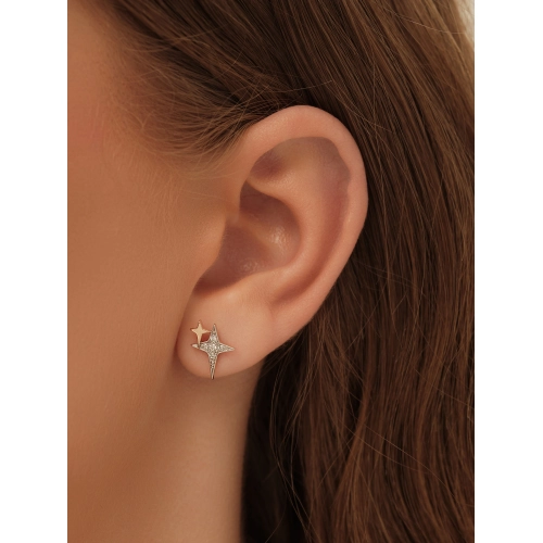 Серьги пусеты из золота 585 пробы с фианитами