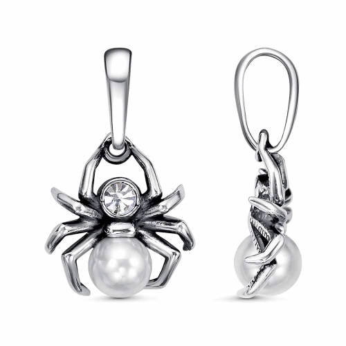 Подвеска из серебра 925 пробы с искусственным жемчугом и фианитами