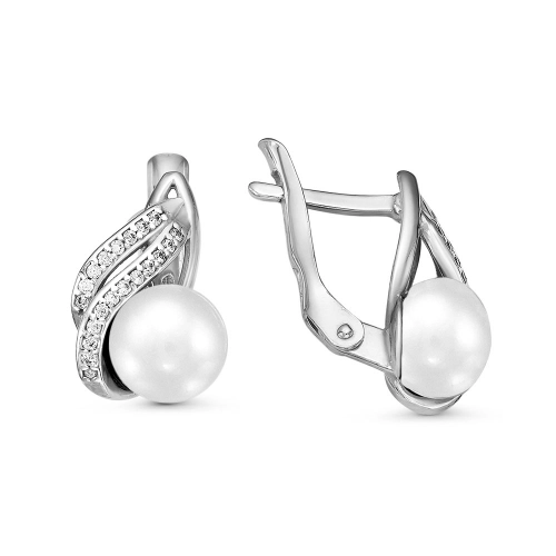 Серьги из серебра 925 пробы с жемчугом и фианитами