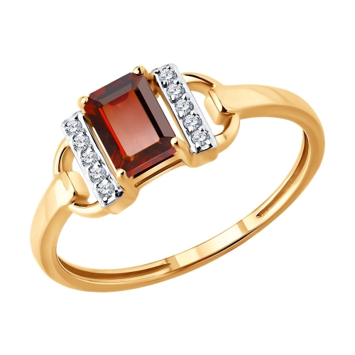 Кольцо из золота 585 пробы с гранатом и фианитами