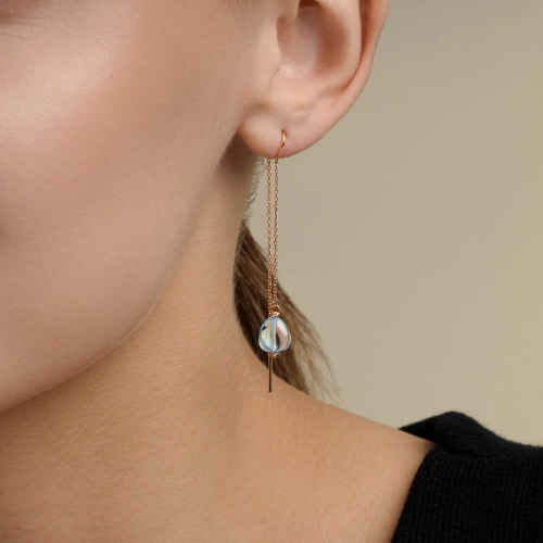 Серьги продевки из золота 585 пробы с топазами