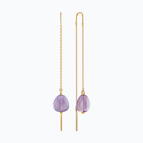 Серьги продевки из золота 585 пробы с аметистом