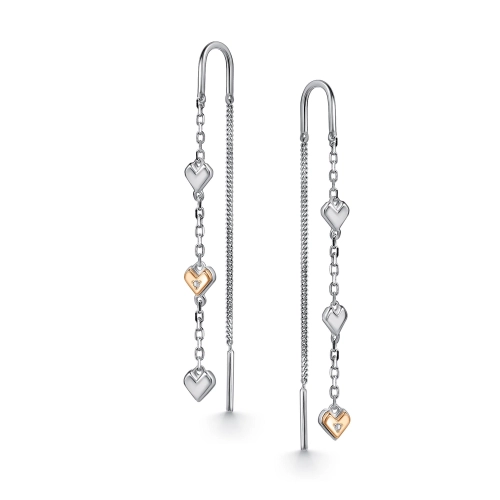 Серьги протяжки из серебра 925 пробы с накладкой из золота 585 пробы и бриллиантами