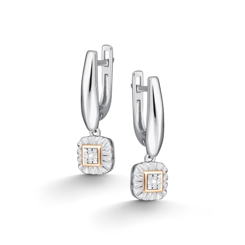 Серьги из серебра 925 пробы с накладкой из золота 585 пробы с бриллиантами