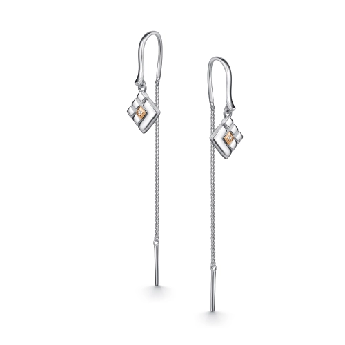 Серьги протяжки из серебра 925 пробы с накладкой из золота 585 пробы и бриллиантами