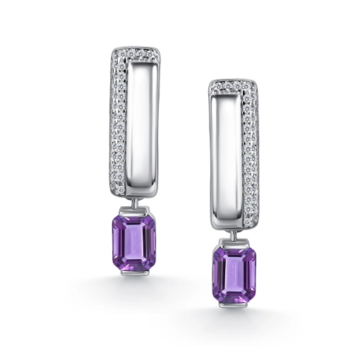 Серьги из серебра 925 пробы с аметистами и фианитами