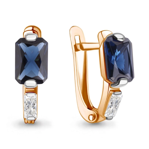Серьги (585) корунд сапфир синт., фианит