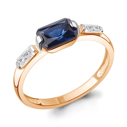 Кольцо (585) корунд сапфир синт., фианит