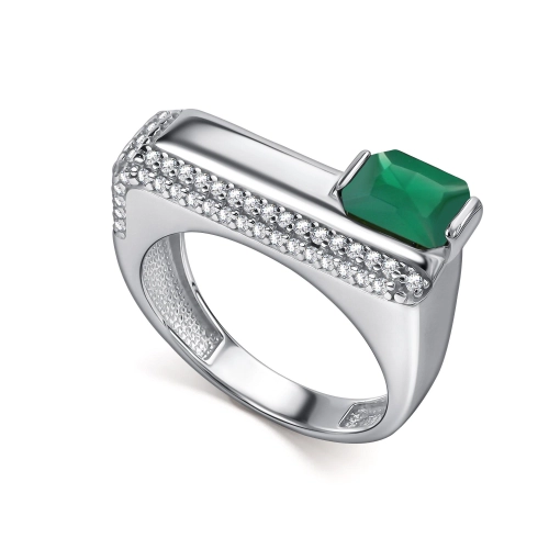 Кольцо из серебра 925 пробы с агатом и фианитами