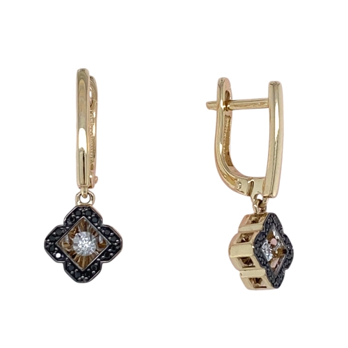 Серьги (585 ж) черный бриллиант, бриллиант