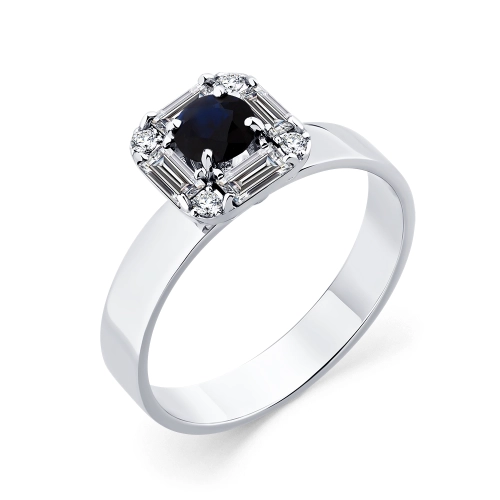 Кольцо из белого золота 585 пробы с сапфиром и бриллиантами