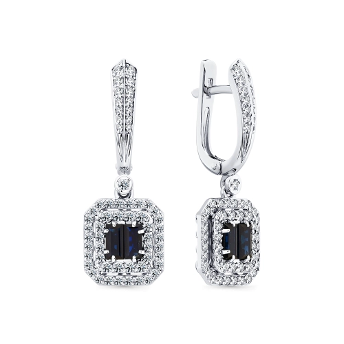 Серьги из белого золота 585 пробы с сапфирами и бриллиантами