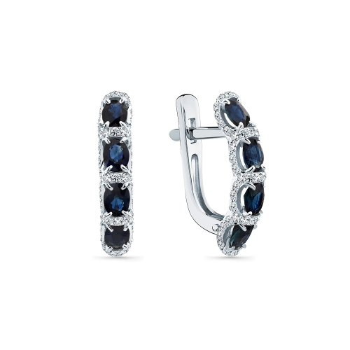 Серьги из белого золота 585 пробы с сапфирами и бриллиантами