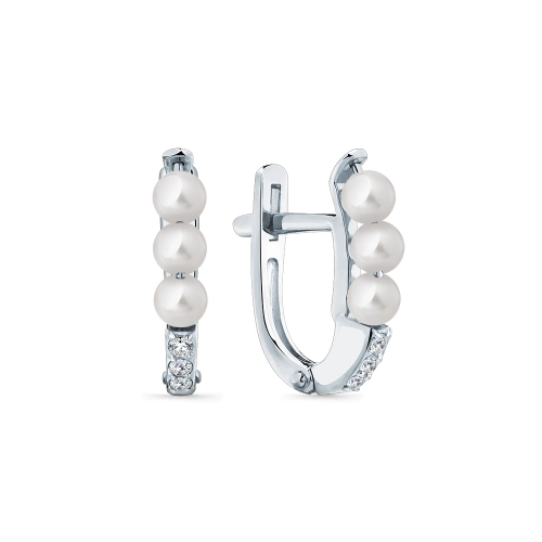 Серьги из белого золота 585 пробы с жемчугом и бриллиантами