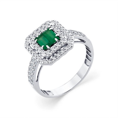 Кольцо из белого золота 585 пробы с изумрудом и бриллиантами