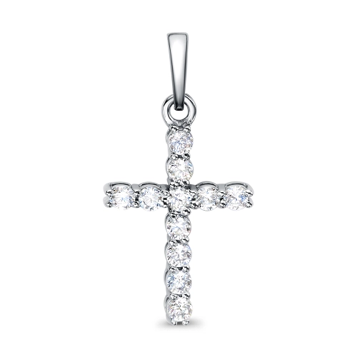 Подвеска декоративный крест из белого золота 585 пробы с фианитами