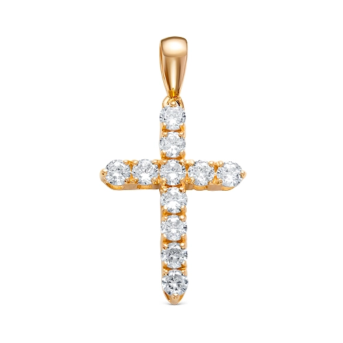 Подвеска декоративный крест из золота 585 пробы с фианитами