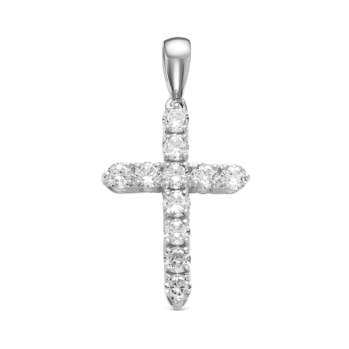 Подвеска декоративный крест из белого золота 585 пробы с фианитами